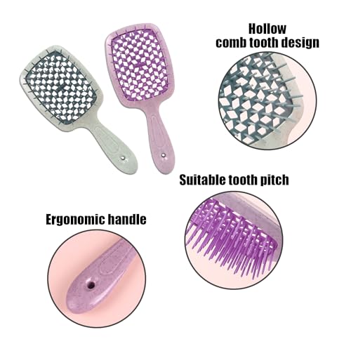 2 Haarbürsten Zum Entwirren, 1 Luftkissenkamm-Reinigungsbürste, Haarglättungsbürste, Haarentwirrungsbürste, Haar-Organizer, Tragbare Haarbürste, Haarreinigungskamm-Werkzeug (Grün, Lila)