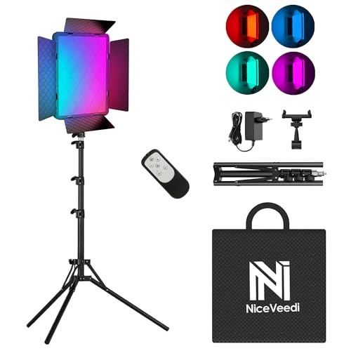 NiceVeedi Luz de video RGB de 15 pulgadas, iluminación de estudio fotográfico de 40 W con control remoto y soporte para teléfono, panel de luz LED regulable de 2700 K-6500 K con 20 escenas/modo RGB