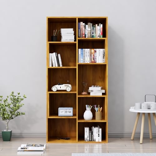 Image of Bniture 10 Tier Engineered Wood Open Book Shelf Wooden Bookshelf for Home, Kids Room & Study Room | Multipurpose Free Stand Corner Book Organizer for Library Room, Office | Giant Wood