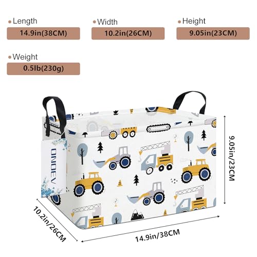 Image of Rectangular Excavator Laundry Storage Bin for Adults and Kids | Damp resistant canvas fabric, sturdy stitched carry handles, foldable design organizes closet and playroom daily supplies