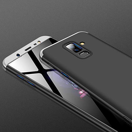 Isadenser For Samsung Galaxy J8 2018 Case Ultra Slim 2 In 1 Shockproof 360°Full Body Front Back Hard Pc Plastic Anti-Scratch Cover Compatible With Samsung Galaxy J8 2018,2In1 Pc - Silver + Black #TOP5