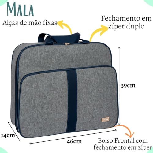Mala Bolsa Maternidade Bebê Menina Menino Luxo Inpermeável (Cinza C/Marinho)