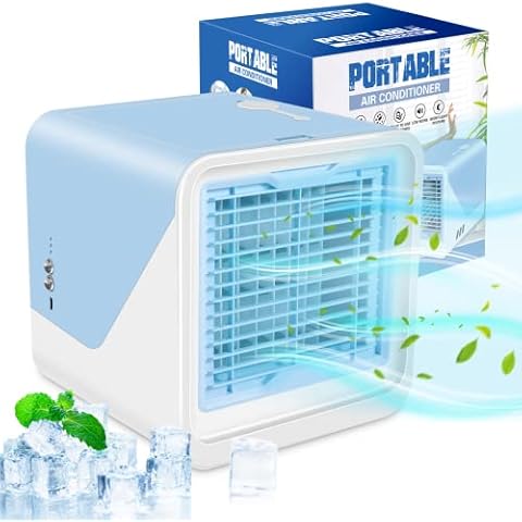 Llfaiww Portable Air Conditioner, Personal Mini Air Conditioner in 3 Speed, USB Air Cooler with LED Light for Office Bedroom Kitchen Nightstand, Blue Cover