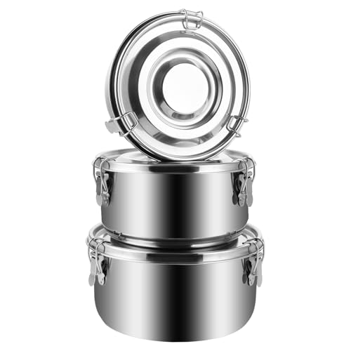 LDXDRU 3 contenitori in acciaio inox con coperchio, ermetici, con coperchio, per campeggio, gite, pranzo (780 ml, 1200 ml, 1800 ml)