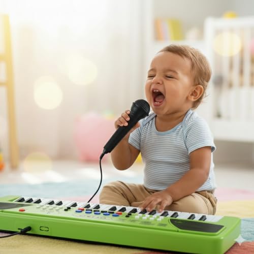 Image of Rechargeable Electronic Keyboard Piano for Kids | HL-55 Musical Toy Piano with Built-in Speaker, Microphone Support, LED Indicators & Multiple Music Modes | Beginner Learning Keyboard for Kids