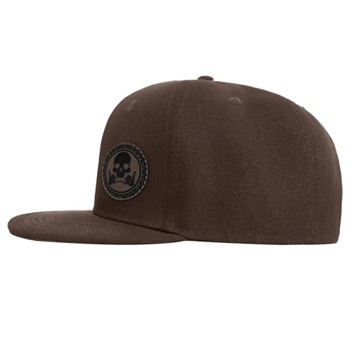 Image of Flat Brim Hats for Men - Gothic Style Skull Hat Leather Pattern - Hip-Hop Snapback Hat Skeleton Hats for Men