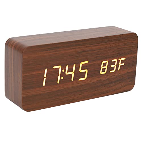 Reloj despertador digital de madera LED con pantalla de temperatura y humedad Tonysa