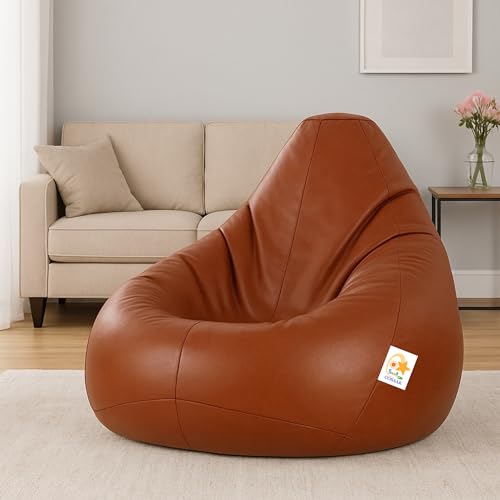 Image of Bean Bag Cover, Faux Leather, 66 x 86 x 112 cm, Indoor Gaming and Reading Chair (TAN, XXL, Solid)