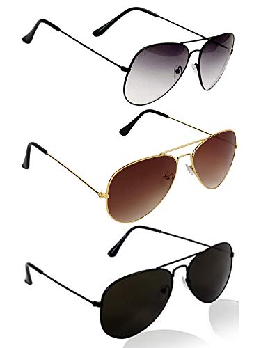 Image of Combo offer Pack of 3 (Black, Grey, Brown) UV Protected Stylish Aviator Sunglasses For Men /Boys
