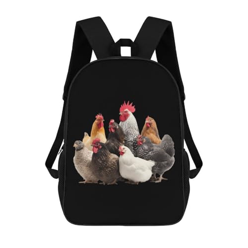 Chickens Hens And Roosters Classic 17 Inch Backpack Travel Daypack Casual Shoulder Bag with Adjustable Strap for Men Women