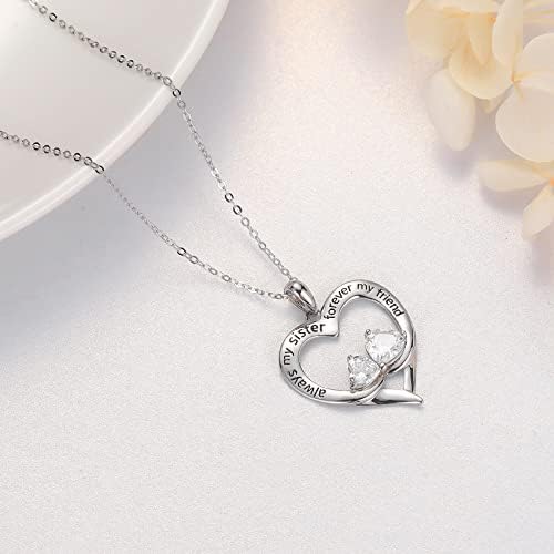 ITESSY Silver Sister Necklaces, Sister Birthday Gifts from Sister, Sterling Silver Necklace Christmas Gifts for Sis, Heart Cubic Zirconia Necklace Jewellery Gift for Her