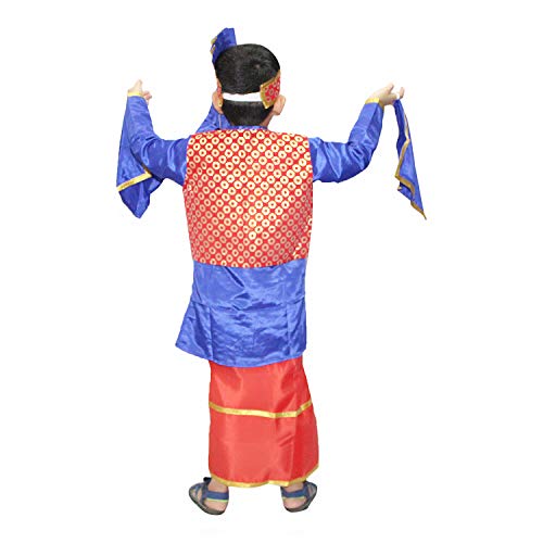 Image of Kaku Fancy Dresses Polyester Indian State Punjabi Folk Dance Costume for Kids /Bhangda Gidda Dance Costume For Boys - Red & Blue, 5-6 Years
