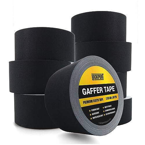 Lockport Black Gaffers Tape 3 inch x 30 Yards - 8 Pack Pro Black Gaff Tape - Bulk Pack - No Residue, Water Resistant, Non- Reflective, Easy Tear - Multipurpose
