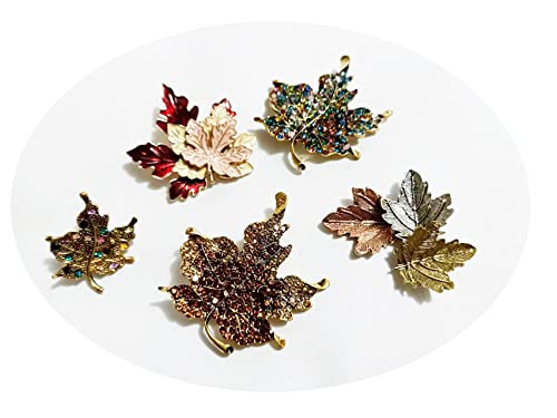 Image of Antique Plated Maple Leaves Brooch Suit Sweater Collar Lapel Metal Pin Leaves Brooches Accessories