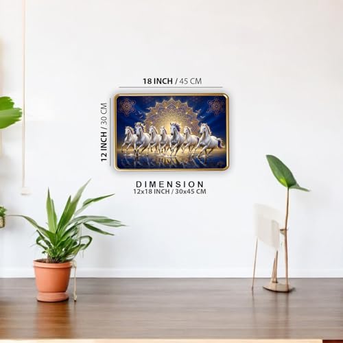 Image of Vastu 7 Seven Running Horse Photo Frame, Golden Slim Frame, Sparkle Coated Lamination, 30x45 cm (Design 9)