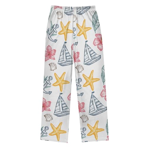 Pajama Pants Lounge Sleep PJ Bottoms Sleepwear Elastic Waist Drawstring S Sailboat Anchor Seastar2