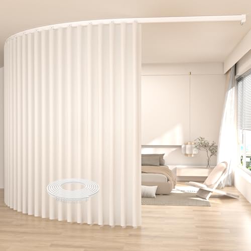 Image of Ceiling Mount Room Divider Curtains,Track Sets for Room Separation,Beige | Ceiling mount track set included,Blackout curtains thermal insulated & noise reduction fabric,For bedroom room partition