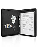OOWOLF Professional PU Leather Zippered Portfolio with Included Letter Size Notepad, Business Padfolio & Document Organizer for Men & Women, Sleek Resume Folder for Interviews & Office, Black