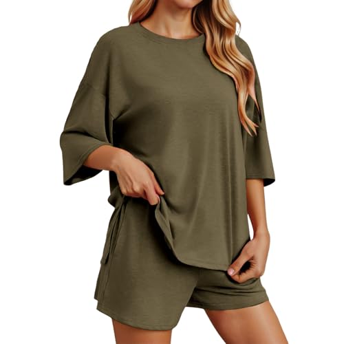 Vetement femme ete ensemble short sport et t-shirt col rond
