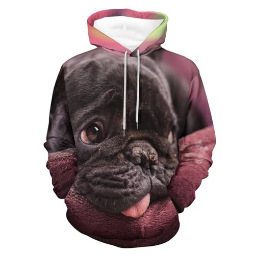 Hoodie bouledogue noir UMENG unisexe sweat à capuche confortable noir S
