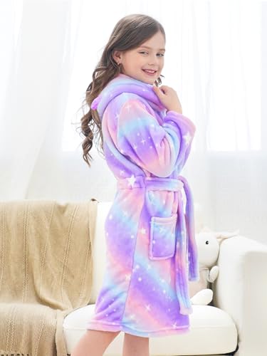 Image of Doctor Unicorn Soft Hooded Rainbow Bathrobe Sleepwear for Girls