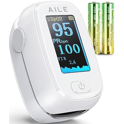 Pulse Oximeter with Fingertip Oxygen Meter : AILE Compact Fingertip Pulse Oximeter - Blood Oxygen/Heart Rate Monitor - 4 Color Screen Display - Including 2AAA Batteries for Athletic & Home (White) Cover