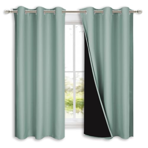 Image of NICETOWN 100% Blackout Lined Curtains, Seafoam Green, 1 Pair, 42 inch Width x 63 inch Length Each Panel, 2 Thick Layers Completely Blackout Window Treatment Panels Thermal Insulated Drapes for Kitchen