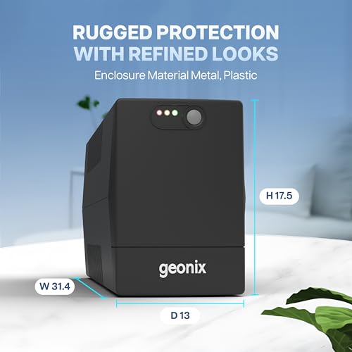 Image of Geonix UPS 1000VA / 600W - BIS Approved Uninterruptible Power Supply for Desktop PCs | Automatic Voltage Regulator, Auto Restart, Cold Start Function - Black