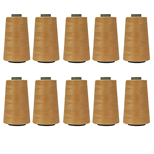 Image of Ace International Exports 3000M Overlock Polyester Sewing Thread Set Box Yarn Spools Cone Beige (Pack of 10 )