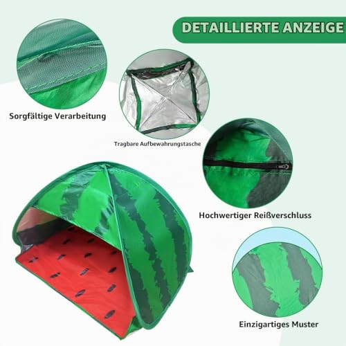 SKIKHN Mini Kopfzelt, Strandmuschel Pop Up, Sonnenschutz Reise Klein für Outdoor Strand, Hundestrandzelt Sonnenschutz, Sonnen-Schutz Reise Klein für Outdoor Strand Sonnenbaden Picknick, Wassermelone