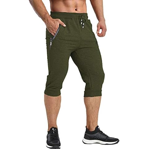 HOPATISEN Men's Summer Shorts Breathable Capri Joggers Sweatpants Drawstring Tracksuit Shorts with Zipper Pockets Cover