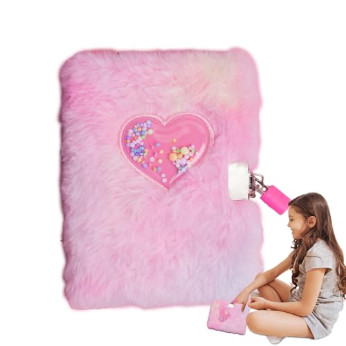 Diario con cuore in peluche, 15 cm, con serratura, diario segreto, libro di design, per bambini e ragazze 6 ai 12 anni, diario personale per espressioni creative e narrative, registrazione di