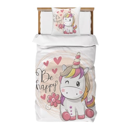 DJDEA Bettwäsche Mädchen 135x200 Weich Mikrofaser 2-teiliges Bettwäsche Kinder Atmungsaktiv Bedrucktes Kinderbettwäsche Einhorn mit Kissenbezug...