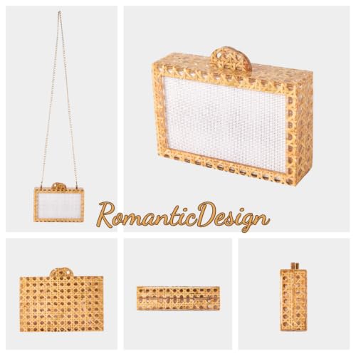 Image of RomanticDesign Women Acrylic Handbag Rattan Woven Pattern Square Box Crossbody Handbag Shoulder Bag Chain Purse