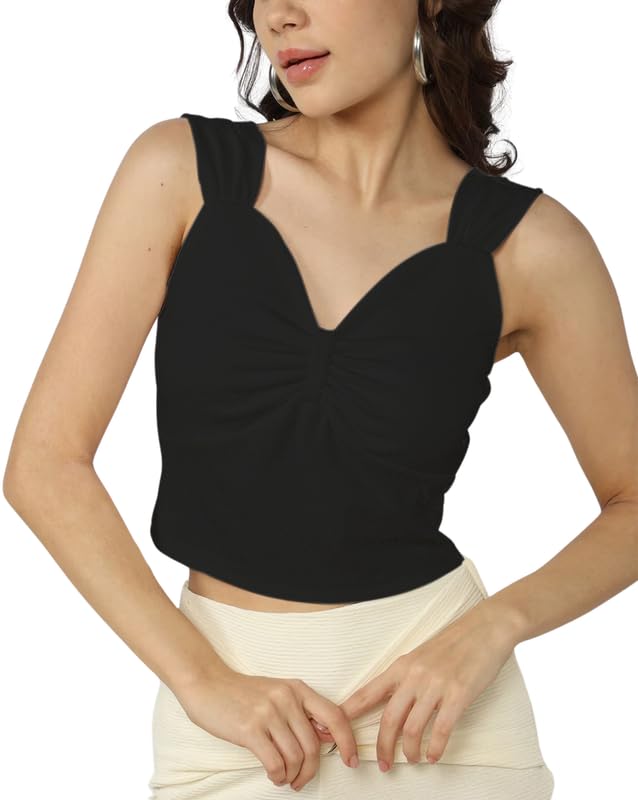 smowkly Women's Premium Valentino Made Stylish Bow Pleated Crop Top | Sweetheart Neck & Strappy Singlets | Going Out Summer Tank A-Shirt-picture-32