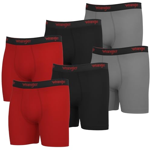 Wrangler 6 Pack Mens Boxer Briefs, Moisture Wicking Quick Dry Fit Mens Underwear