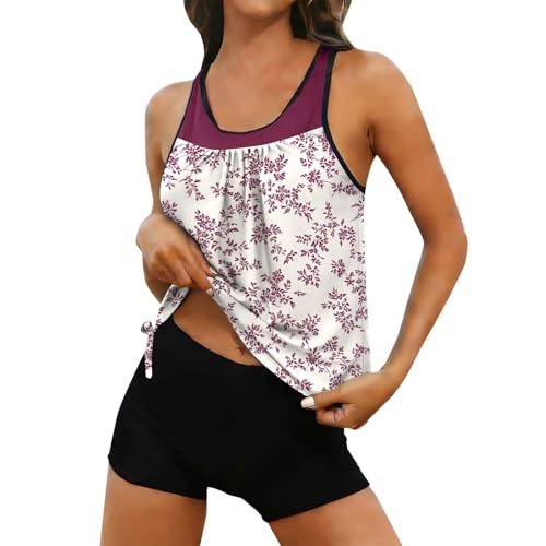 Maillot de bain 2 pièces tankini à motif graphique et shorty noir