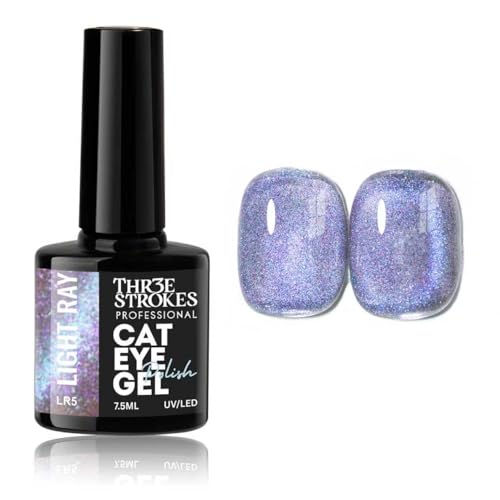Image of THR3E STROKES Cat Eye Gel Nail Polish Set for Pink Brown Glitter Holographic Cat Eye, Salon Gel Manicure and Nail Art DIY at Home, Bright Moonlight (LIGHT RAY)