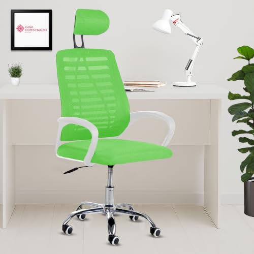 Image of Casa Copenhagen,Mesh Office Desk,Rocking, Ergonomic Computer Chair Adjustable High with Headrest and Comfortable Armrest Swivel Chair - Leaf Green & White Handle