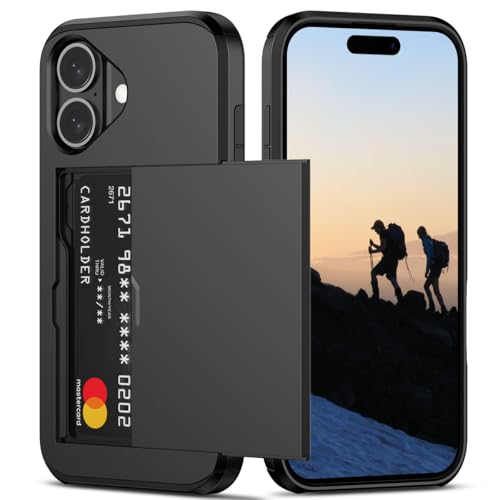 Nvollnoe Compatible with iPhone 16 Case with Card Holder Heavy Duty Protective Dual Layer Shockproof...