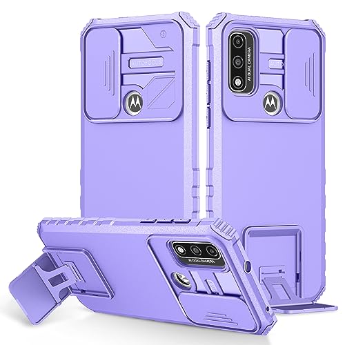 Funda Motorola Moto E7 Power militar con soporte y protector de cámara camshield lila
