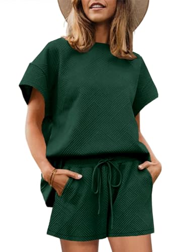 Image of UNCLECAT Womens 2 Piece Lounge Sets Short Sleeve Tops and Shorts Travel Outfits Pajama Set with Pockets