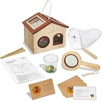 SimpliPlay Kids Bug Catching Kit, 6-in-1 Nature Discovery Kit with Breathable Wooden Critter Habitat House, 15 Insert Cards, Magnifying Glass, Butterfly Net, Summer Outside Toys, Gift for Boys & Girls