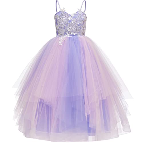 Flower Girls Dress Lace Tulle Spaghetti Straps Rainbow Birthday Princess Party Ball Gowns #TOP18