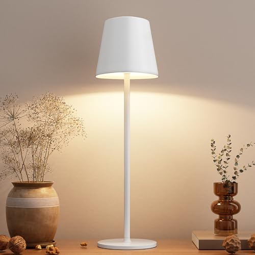 Image of Kakanuo Cordless Table Lamp, Battery Operated Lamp, Portable Desk Lamp, Wireless Rechargeable Lamp, 3 Color Stepless Small Table Lamp for Restaurant, Bar, Party, Camping and Bedroom - White