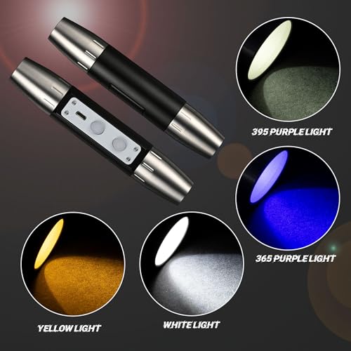 Lumirio Gemstones UV Flashlight, Super Bright Gem Tester for All Stones, Rechargeable Jade Jewelry Test Light, Yellow White UV 365nm 395nm Flashlight for Gem Stones Wooden Jewelry