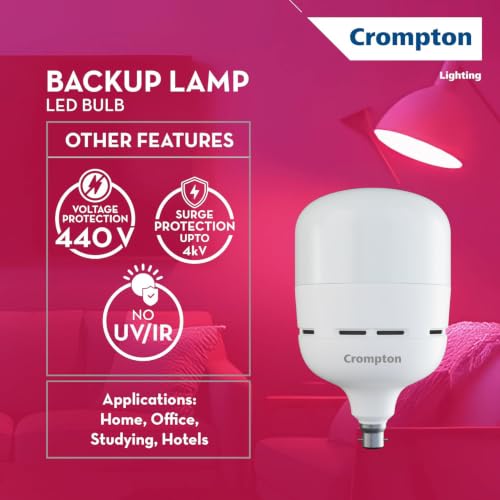 Image of Crompton 50W Backup Lamp LED Bulb | Rechargeable Inverter Bulb for Home, Office & Hotels | Up to 3 Hrs Backup | Li-Ion Battery | Surge Protection up to 4kV | Voltage Protection 440V | CDL | Pack of 1