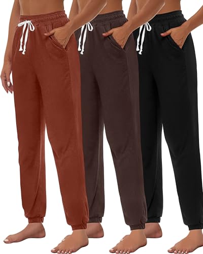 Ficerd 3 Pcs Women's Joggers Pants Casual Soft Sweatpants Lounge Pants High Waisted Athletic Joggers with Pockets2