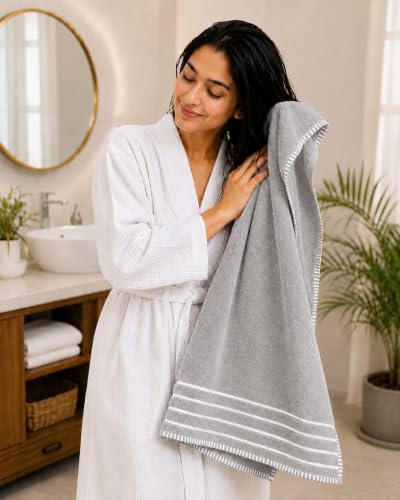 Image of Kiyro 100% Cotton Towels for Bath | Towels for Bath Large Size Bath Towel - Soft & Absorbent | 500 GSM | Towel for Men /Women | Urban Comfort | 70 cms x 140 cms Purple.Sweet.pop (Light Grey)