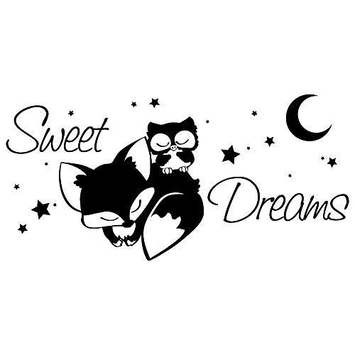Wandtattoo-Loft Pegatina Pared Fuchs con Búho - Sweet Dreams - Habitación - 49 Colores - 4 Tamaños - Beige, 35 x 72 cm